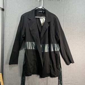 Attitudes by Renee Techno Crepe Blazer w/ Faux Leather Belt Black Size 2X